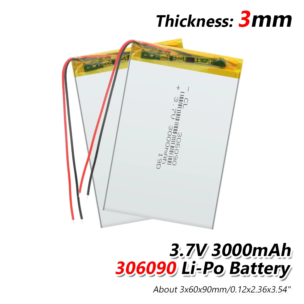 

1/2/4 Rechargeable 3.7V 3000mAh 306090 Lithium Polymer Li Ion Lipo Battery For E-book Power Bank Tablet Camera Radio Notebook