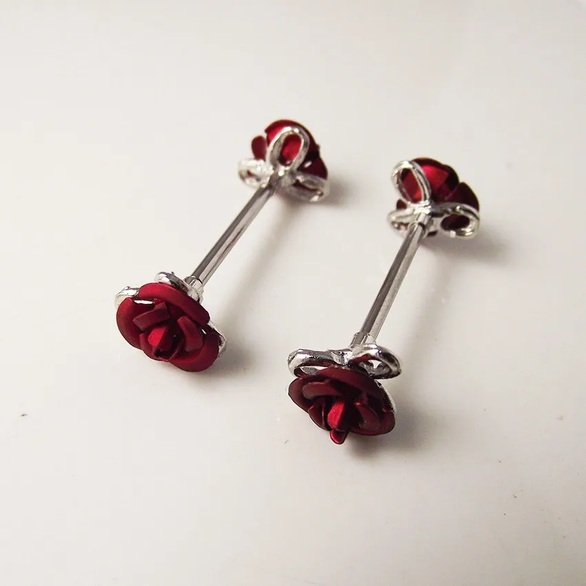 

2piece 14Gx16mm Punk Rock Sexy Red Rose Flower Mamilo Nipple Rings Body Piercing Jewelry Nipple Barbell ring Women Gift