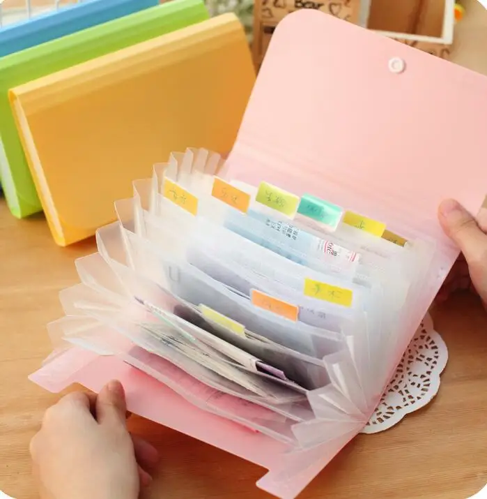 

1pc Plastic candy color Document bag file folder Expanding wallet bill folder Small