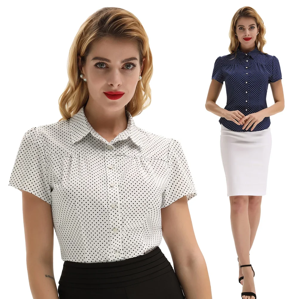 Женская Повседневная рубашка в горошек элегантная летняя офисная блузка стиле