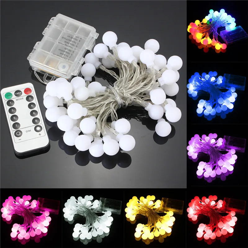 Jiguoor Remote Timer Waterproof 5m 50 Led Globe String Lights 8 Modes