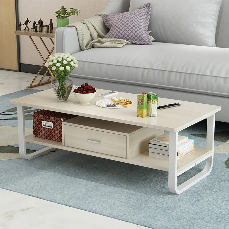 

Wooden Coffee Tables 1.2M Simple Table With drawers Double-deck Receiving cabinet Living Room Furniture Black