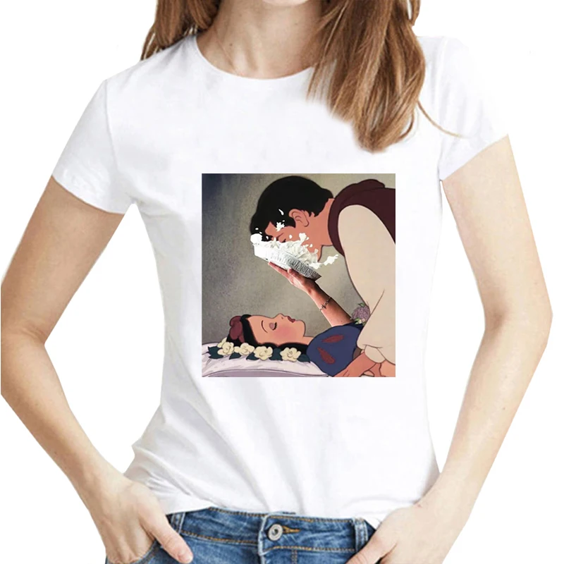 

Dark Snow White T Shirt women Harajuku funny fitness O-Neck Fck You Punk princess cartoon T-Shirt Print Casual tops girls gift