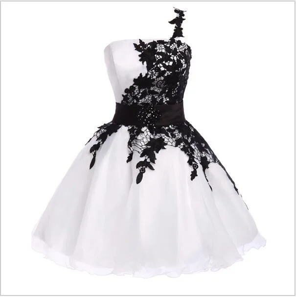 Мода одного плеча черного кружева коктейльные платья Vestido de festa длиной до колена Вечерние Платье vestidos de Soiree настоящая фотография