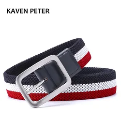 Fashion The Newest Luxury Gentleman Belt Without Holes Men's Elastic Reversible Belt With Mixed Color Stretch Woven Canvas Belt