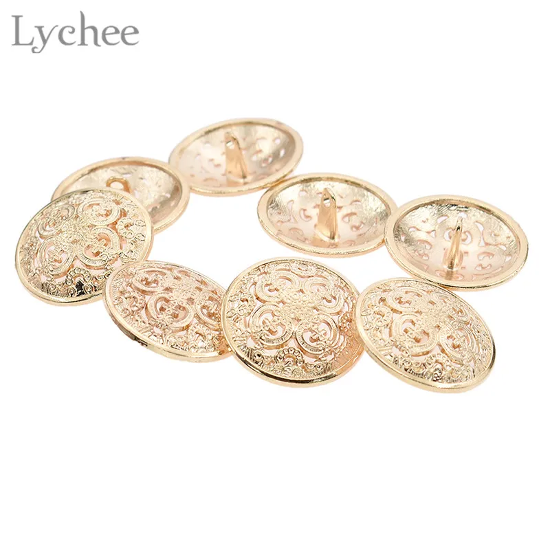 Lychee Life 8pcs 25mm Gold Flower Pattern Buttons Hollow Out Shank DIY Handmade Sewing On Garment Accessories | Дом и сад
