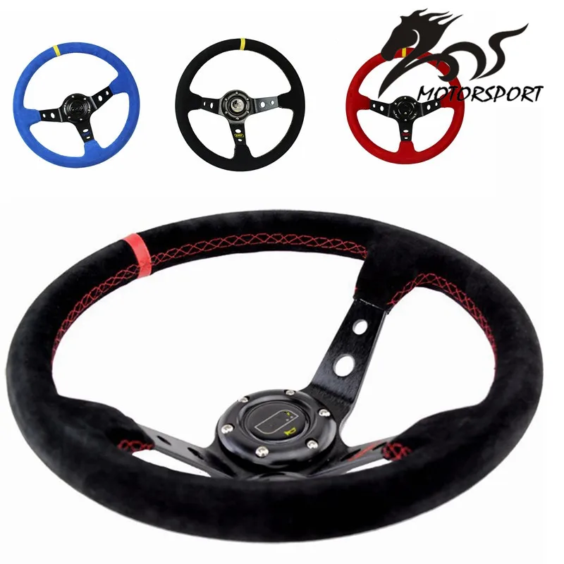 Online Stormbar 14 pulgadas 350mm OMP Deep Corn Drifting volante gamuza cuero volantes