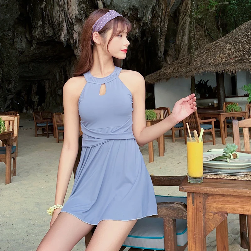 

2019 New arrival Grey round neck skirt swimsuit High Quality Young girl Swimwear lovely One piece suit women bathing suits