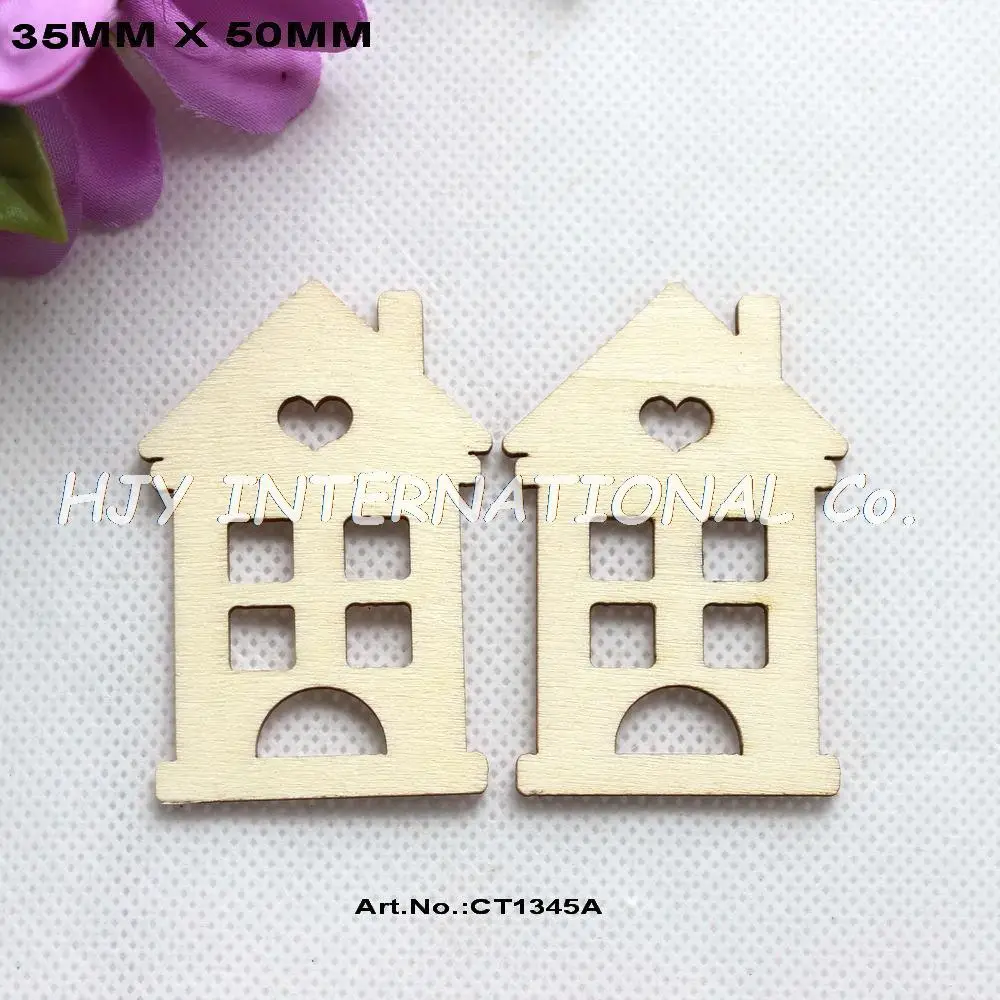 

(20pcs/lot) 50mm Unfinished Blank Wood House Party Scropbook Ornaments 2 inches -CT1345
