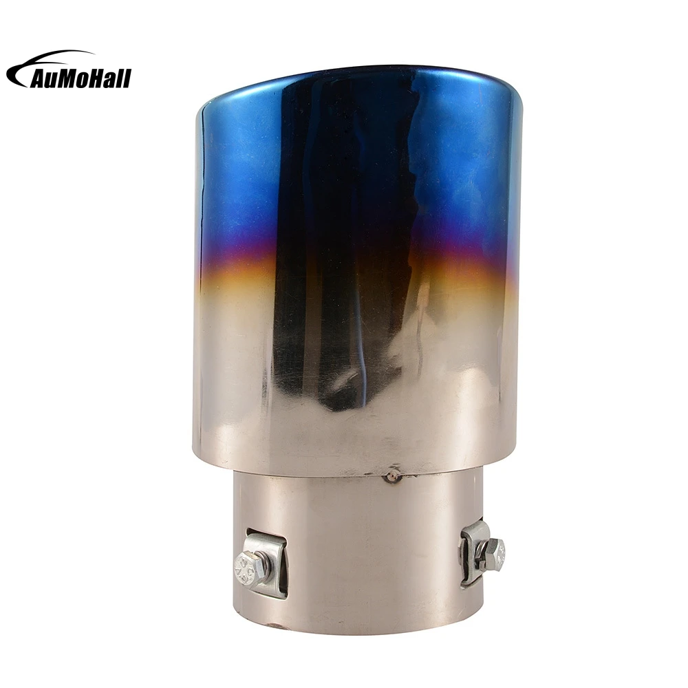 Exhaust Pipes Tips Automobile Single Stainless Steel Silver Blue Chrome Round Tail Muffler Tip