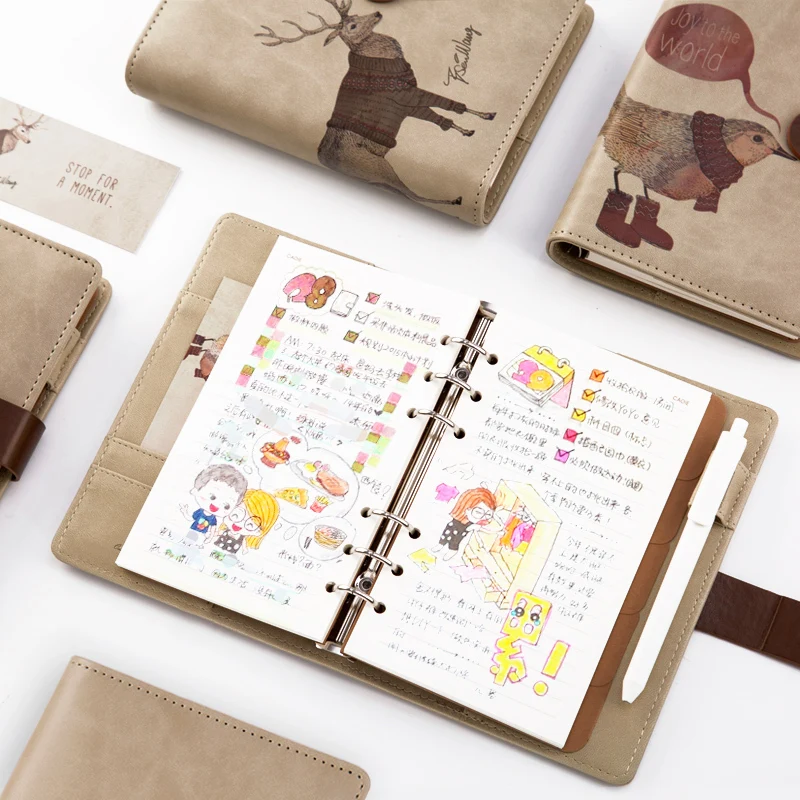 

CAGIE Cute Notebook Diary Spiral Binder A6 Daily Planner Travelers Notebook Refill Leather Journal Kawaii Notebook For School