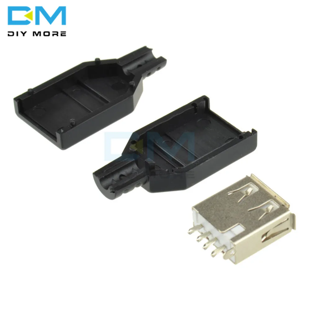 

5Pcs USB2.0 Type-A Plug 4-pin female Adapter Connector jack&Black Plastic Cover Diy Electronic Diy Kit Pcb Board