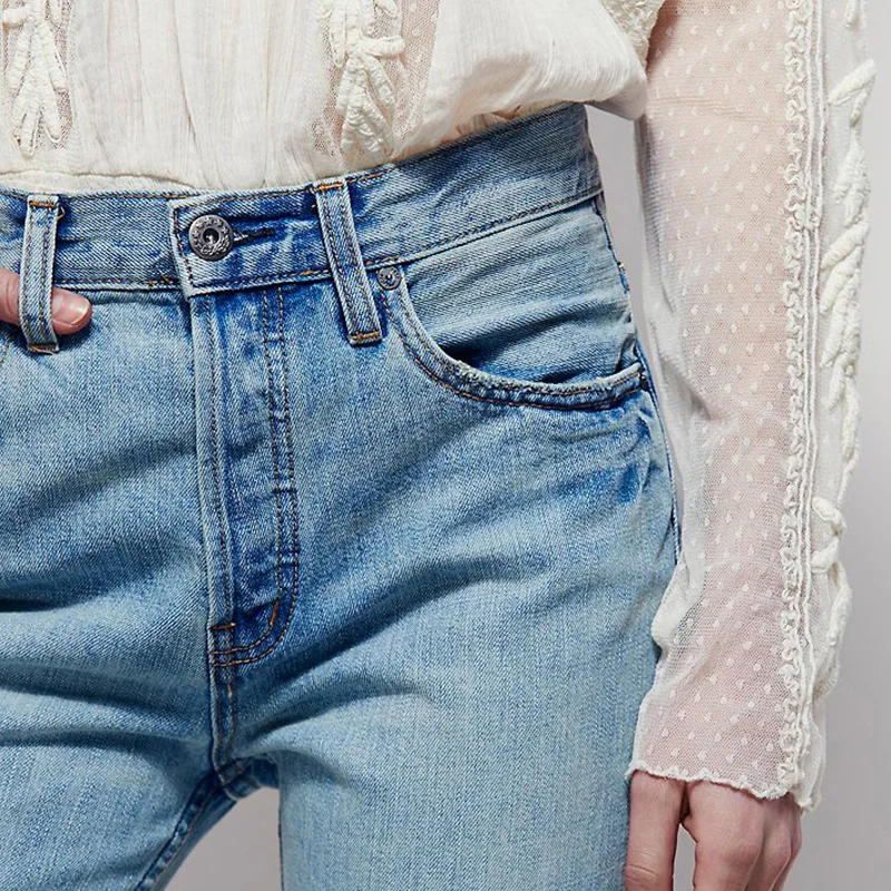 high waisted three quarter length jeans