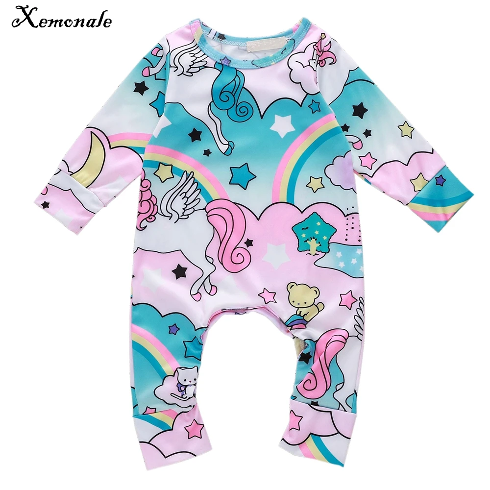Xemonale Baby Girls Rompers Spring 2018 New Fashion Baby Cartoon Rompers Long Sleeves 100