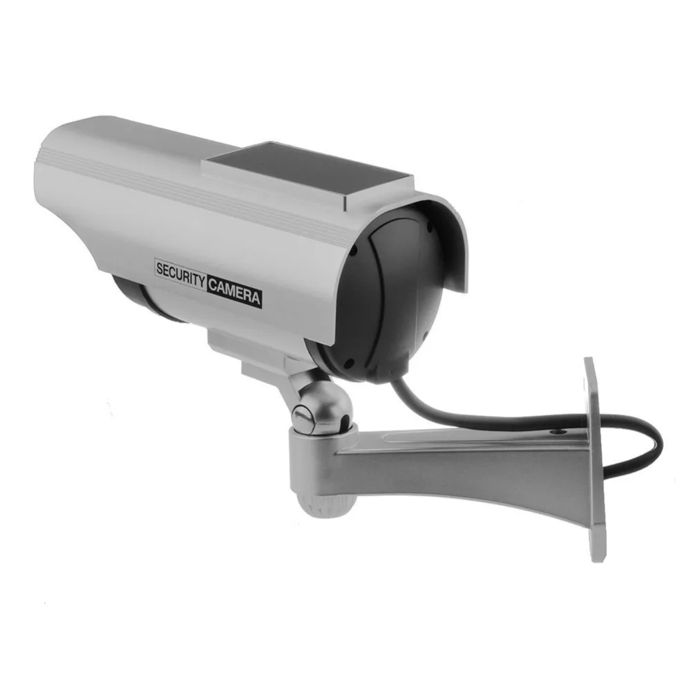 Topvico 2pcs Dummy Camera Solar + Battery Powered Flicker LED Outdoor Fake Surveillance Home Security Camera Bullet CCTV Camera