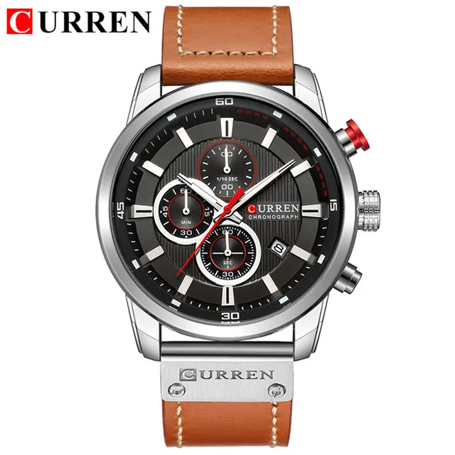 CURREN Top Luxury Brand Men Analog Digital Leather Sports Watches Men's Army Military Watch Man Quartz Clock Relogio Masculino - Цвет: brown black white