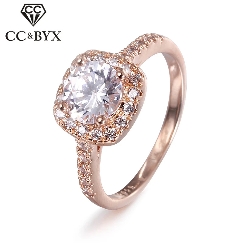 CC Jewelry anillos de lujo para mujer, de moda, Color oro rosa, piedra cuadrada, fiesta, boda, compromiso, bisutería CC627|wedding engagement ring|fashion ringjewelry -
