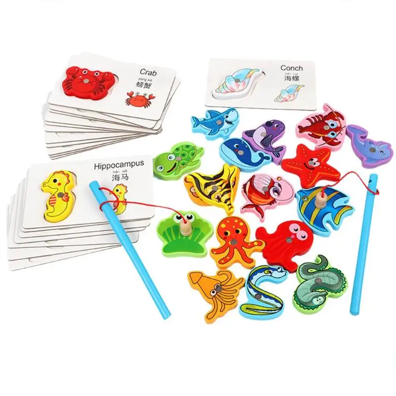 

Wooden 2 in 1 Matching Fishing Game Wooden Montessori Materials Toys Learning Count Numbers Digital Shape Match Early Education