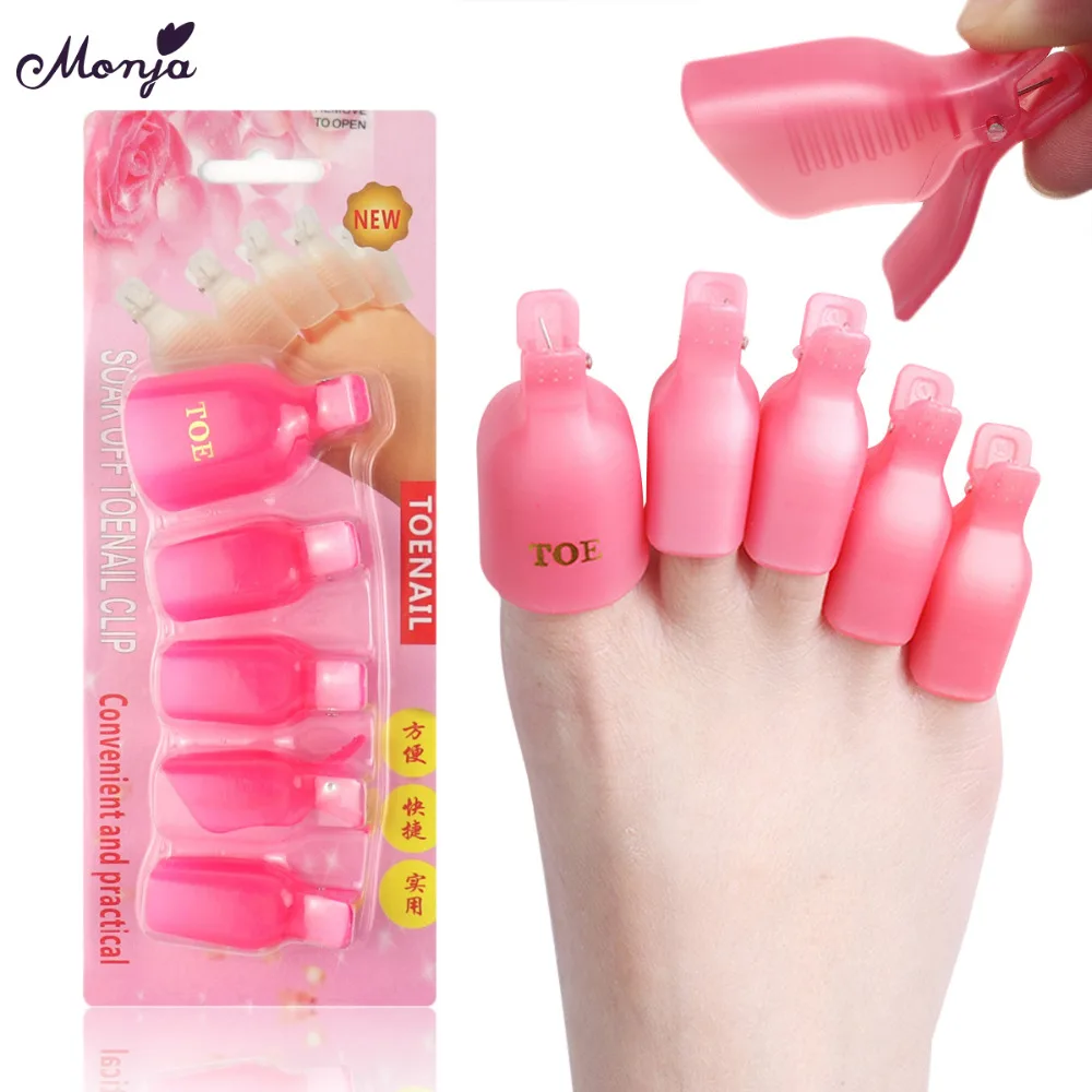 

Monja 5Pcs Nail Art Toe Gel Polish Remover Soaker Cap Resuable Foot Wrap Cleaner Soak Off Clip Degreaser Pedicure Kit