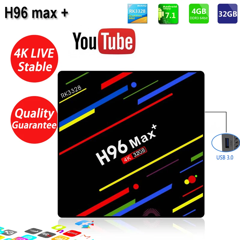 H96 max плюс smart tv box 4 ГБ 32 ГБ Встроенная память RK3328 android 8,1 поддержка 4k 1080P HD 2,4 г/5 г Wi-Fi USB3.0 BT4.0 youtube медиаплеера