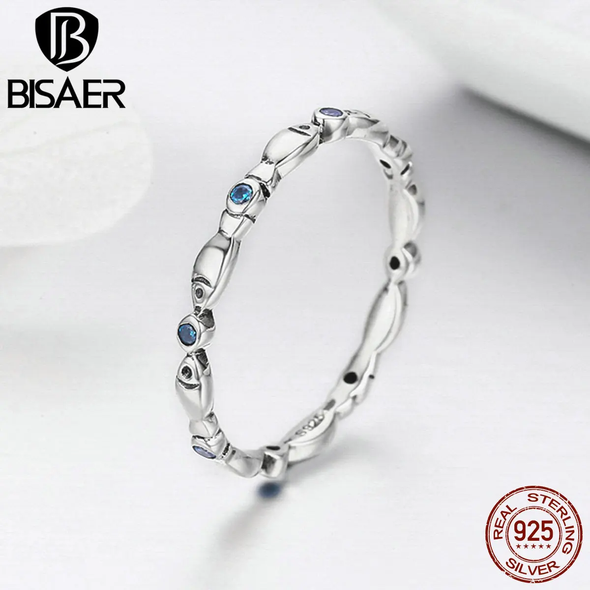 

BISAER Hot Sale 925 Sterling Silver Stackable Fish Exquisite Female Finger Rings for Women Wedding Engagement Jewelry GXR255