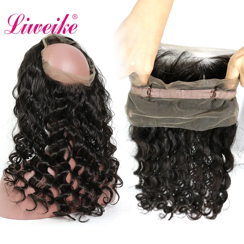 

Liweike Loose Wave 360 Lace Frontal 150% Density Brazilian Human Remy Hair Closure Frontals Bleached Knots Full Ends Natural 1B
