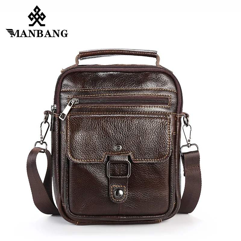 

ManBang New Fashion Genuine Leather Shoulder Bags Men Messenger Bag Small ipad Male Tote Vintage Crossbody Bags Men's Handbags