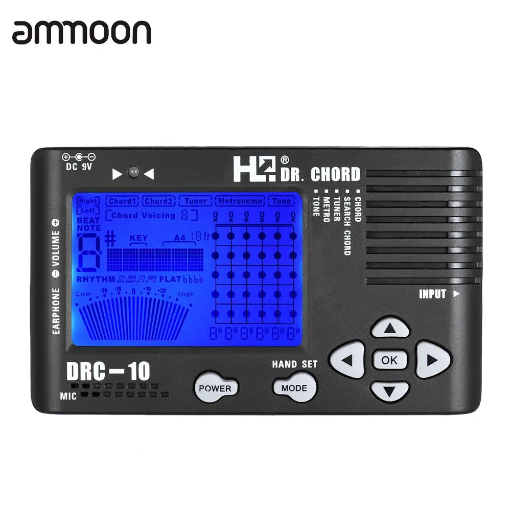 

4 in 1 Electronic Digital Guitar Chromatic Tuner Metronome Tone Generator Chord Finder Built-in Mic Tuning LCD Display