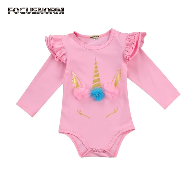 Newborn Baby Girls Clothes Long Fly Sleeve 3d Unicorn Printing