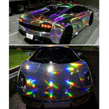 

SUNICE Laser Chrome Holographic Wrap Vinyl For Car Decals Auto Motorcycle Vehicle Sticker Decoration Self Adhensive 1.49*0.3m