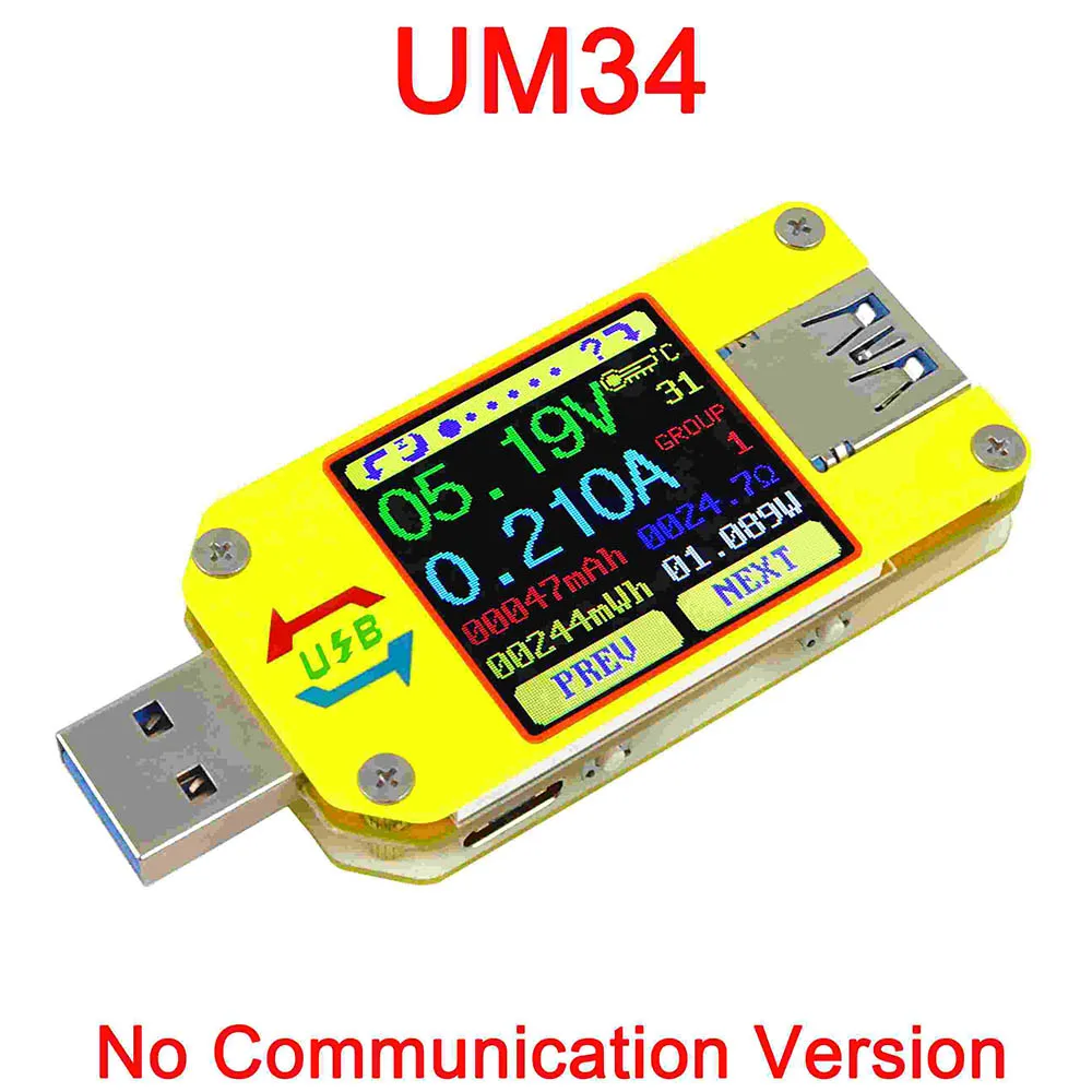 UM34 UM34C Для APP USB 3,0 Тип-C DC Вольтметр Амперметр Напряжение измеритель тока, для батареи зарядки измерения Кабельный тестер сопротивления - Цвет: UM34