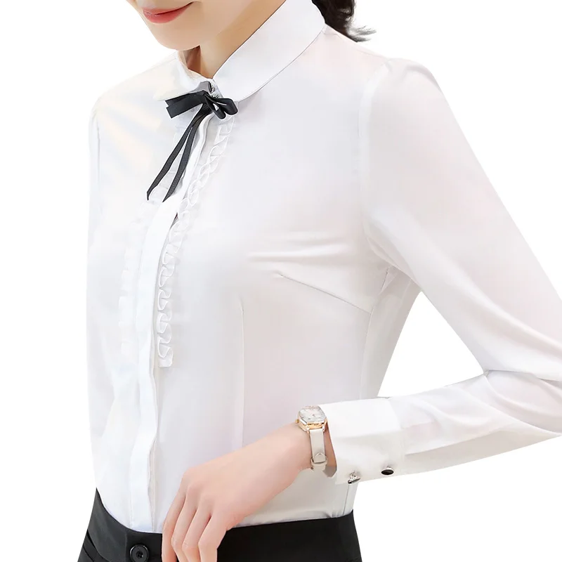 

New arrival summer blue blouses women white shirts office lady casual elegant chiffon tops long sleeve blazer haut plus size
