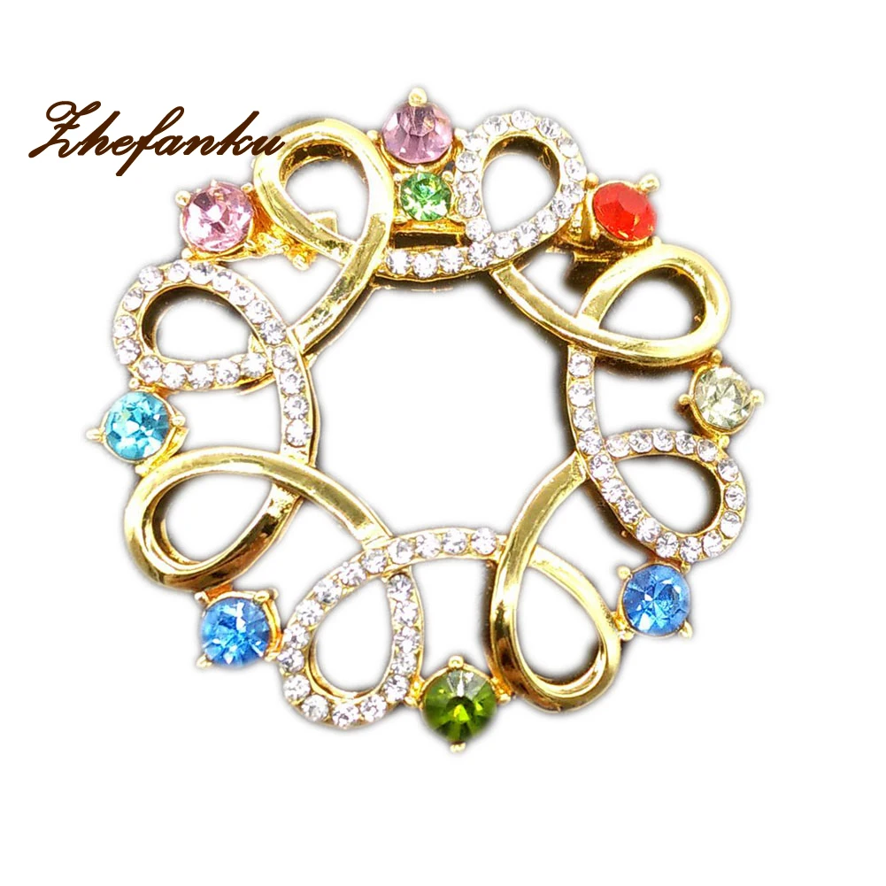 

Multicolor Hollow Flower Rhinestone Crystal Wreath Brooch And Pins Scarf Brooches Pendant Dress Accessories For Women