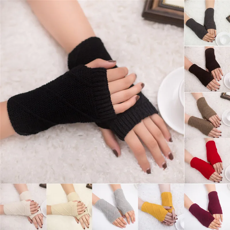  Women Girl Knitted Arm Fingerless Warm Winter Gloves Soft Warm Mitten Hand Gloves guantes eldiven handschoenen 40FE1408