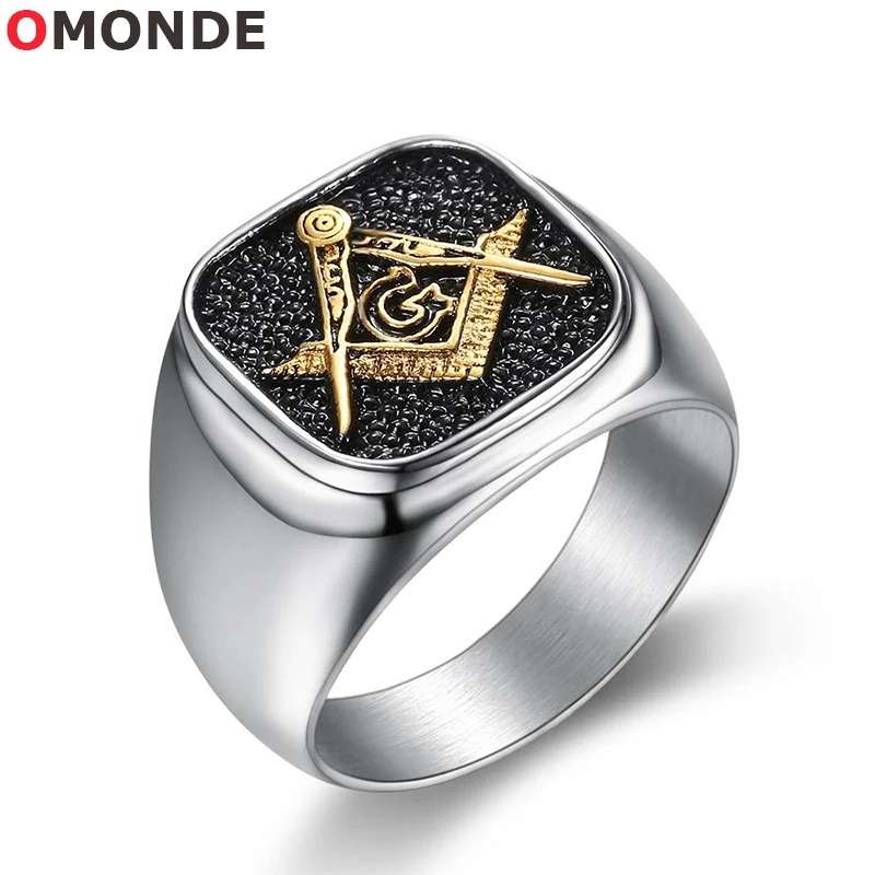 Freemason Rings Men Gold Tools Stainless Steel Black Background Masonic Ring for Free Mason Mysterious Rich Man Vintage Jewelry