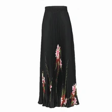 Женское элегантное Плиссированное в стиле ампир юбка весна-лето Новая печатная Цветочная Офисная Женская юбка длиной до щиколотки юбка в китайском стиле 90 см