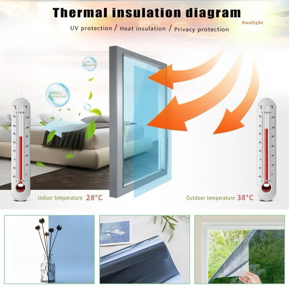 Filme da Janela de Prata do Sol Adesivo de Vidro Espelhado da Forma Controle de Calor para Casa Decoração de Escritório Reflexivo Única Anti 50x300cm uv 8 Cheap Folha decorativa e tatuagens