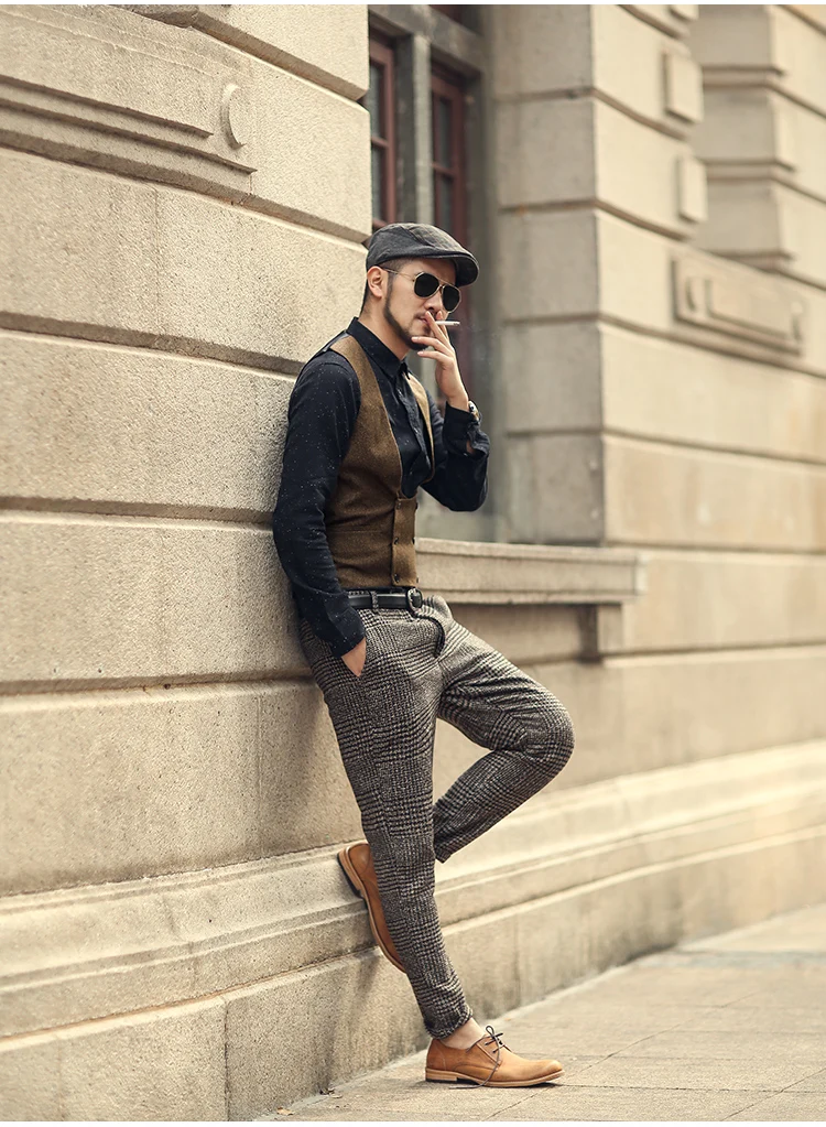 Для мужчин s Зимний серый двубортный Тонкий ретро шерстяные повседневный комплект жилет Для мужчин в британском стиле брендовые дизайнерские жилет m121