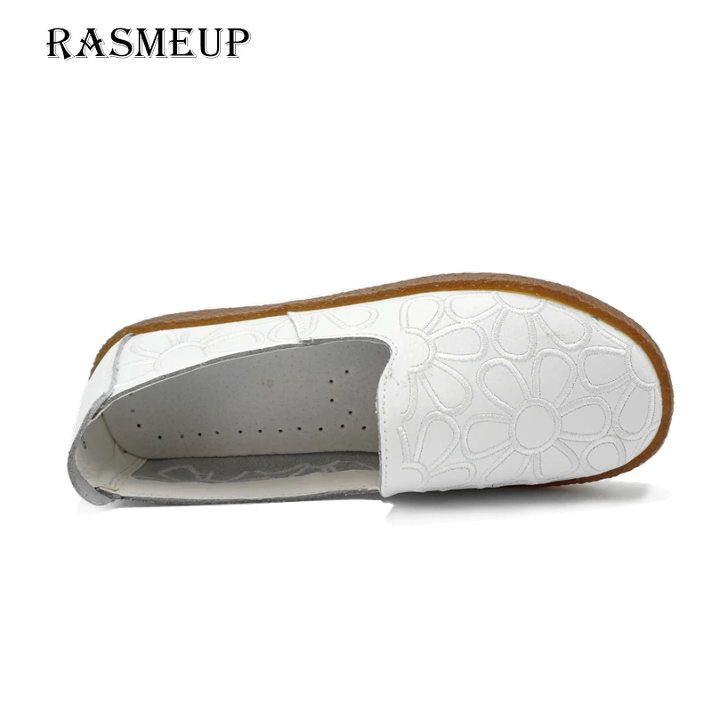 RASMEUP/женские слипоны из натуральной кожи; мягкая обувь на плоской подошве; коллекция года; сезон весна; удобная женская обувь на плоской подошве с вышивкой; женские повседневные лоферы