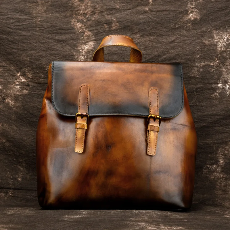 

High Quality Genuine Leather Rucksack School Daypack Natural Skin Casual Vintage Girls Travel Knapsack Women Men Backpack