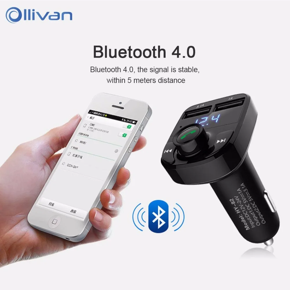 

Ollivan 5 V 4.1A Universal Dual USB Car charger MP3 Player Car Audio Bluetooth Car Charger Handsfree Phone Calling LED Screen