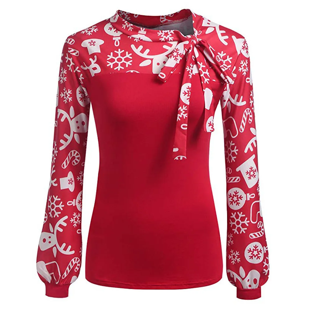 

Merry Christmas Womens Blouse Tops Fashion Women Spliced Lantern Sleeve Top Shirts Gifts camisa feminina Ladies Blusas S#60