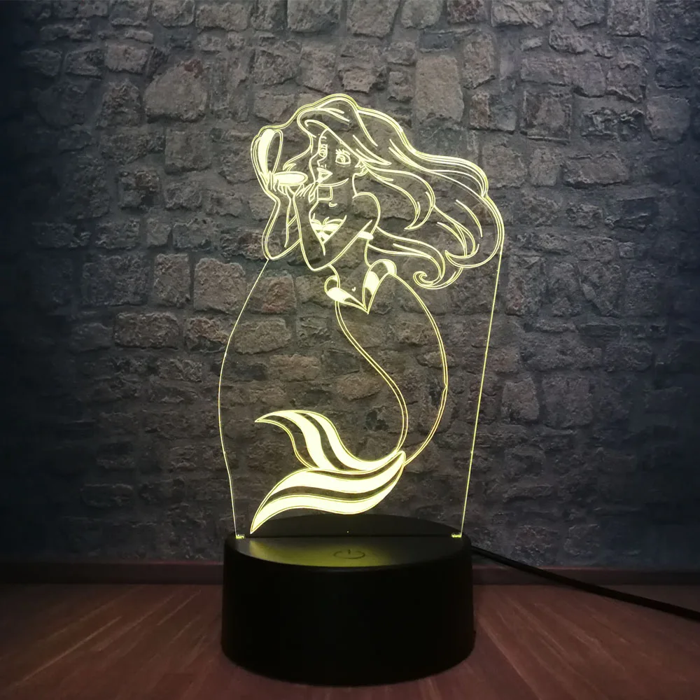 Сказочная Русалка принцесса 3D Светодиодная лампа RGB многоцветный 7 цветов