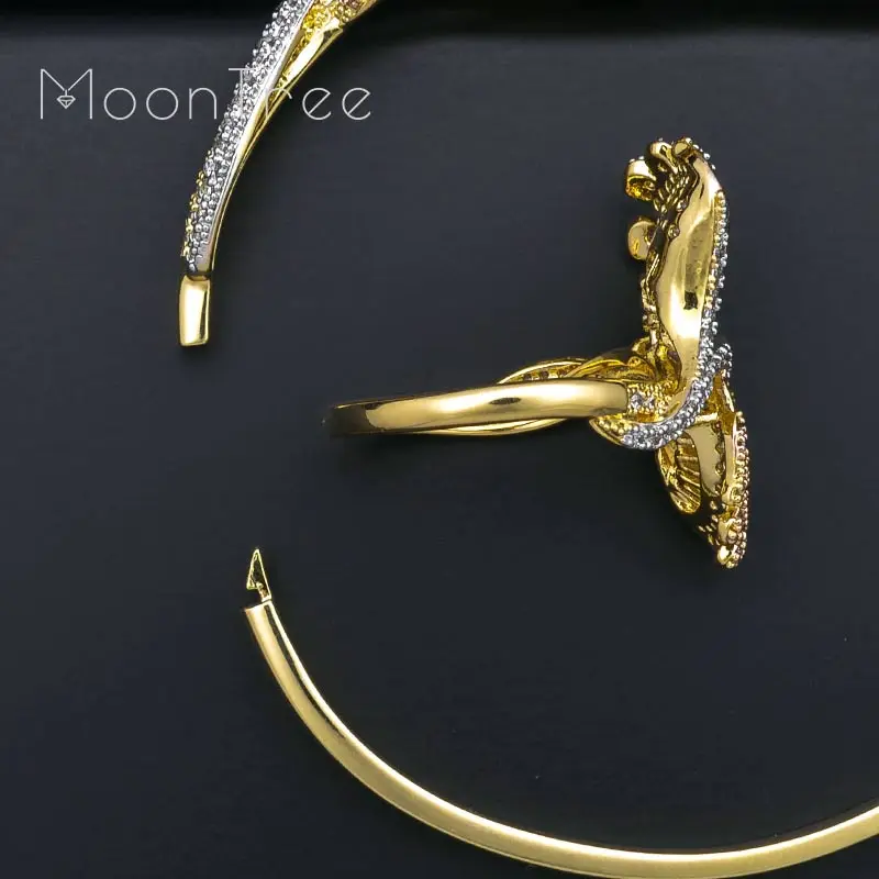 Женское свадебное кольцо MoonTree Lxury с листом гинкго фианитом микро класса ААА