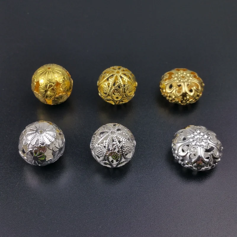 

20 шт./лот DIY металлические бусины ручной работы полые кружевные шарики для ювелирных изделий осветительные аксессуары