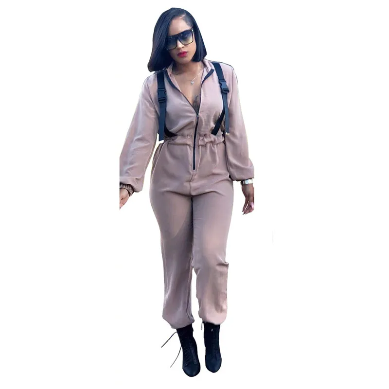 

Women High Street Jumpsuit Zipper Deep V Neck Long Sleeve Loose Casual Romper Female Tracksuit Outfits Overalls for Women
