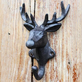 

Vintage Reindeer Head Design Small Cast Iron Coat Hat Wall Hook
