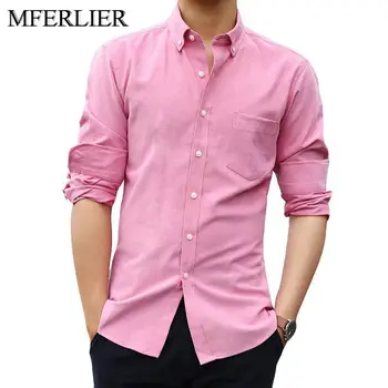 

MFERLIER Spring Autumn shirts men Long sleeve weight 42.5-92.5kg Casual shirt men 8 colors