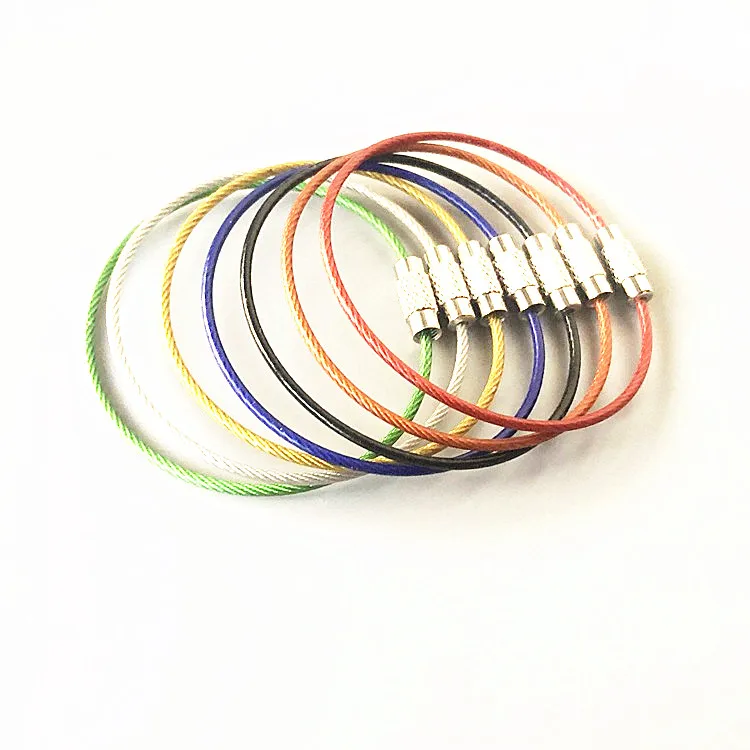 

10pcs 1.5*150mm Colorful Screw Locking Stainless Steel Wire Keychain Cable Rope Key Holder Keyring Rings outdoor ring