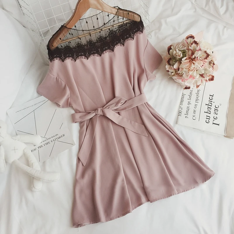 

2018 Summer Large Size Women's Clothing New Korean Summer Was Thin Short-sleeved Lace Mesh Dress for Girls Vestidos A614